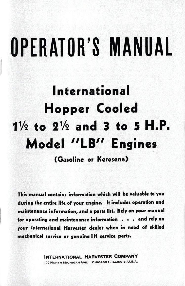 INTERNATIONAL HOPPER COOLED MODEL LB ENGINES, E-BOOK